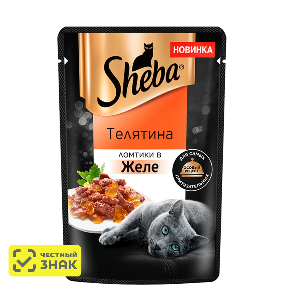 

Sheba Влажный корм (пауч) для кошек, с ломтиками телятины в желе, 75 гр.