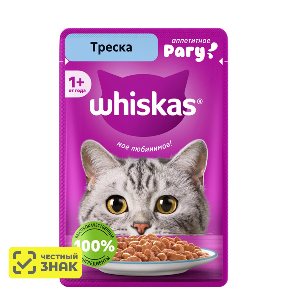 

Whiskas Влажный корм (пауч) для кошек, рагу с треской, 75 гр.