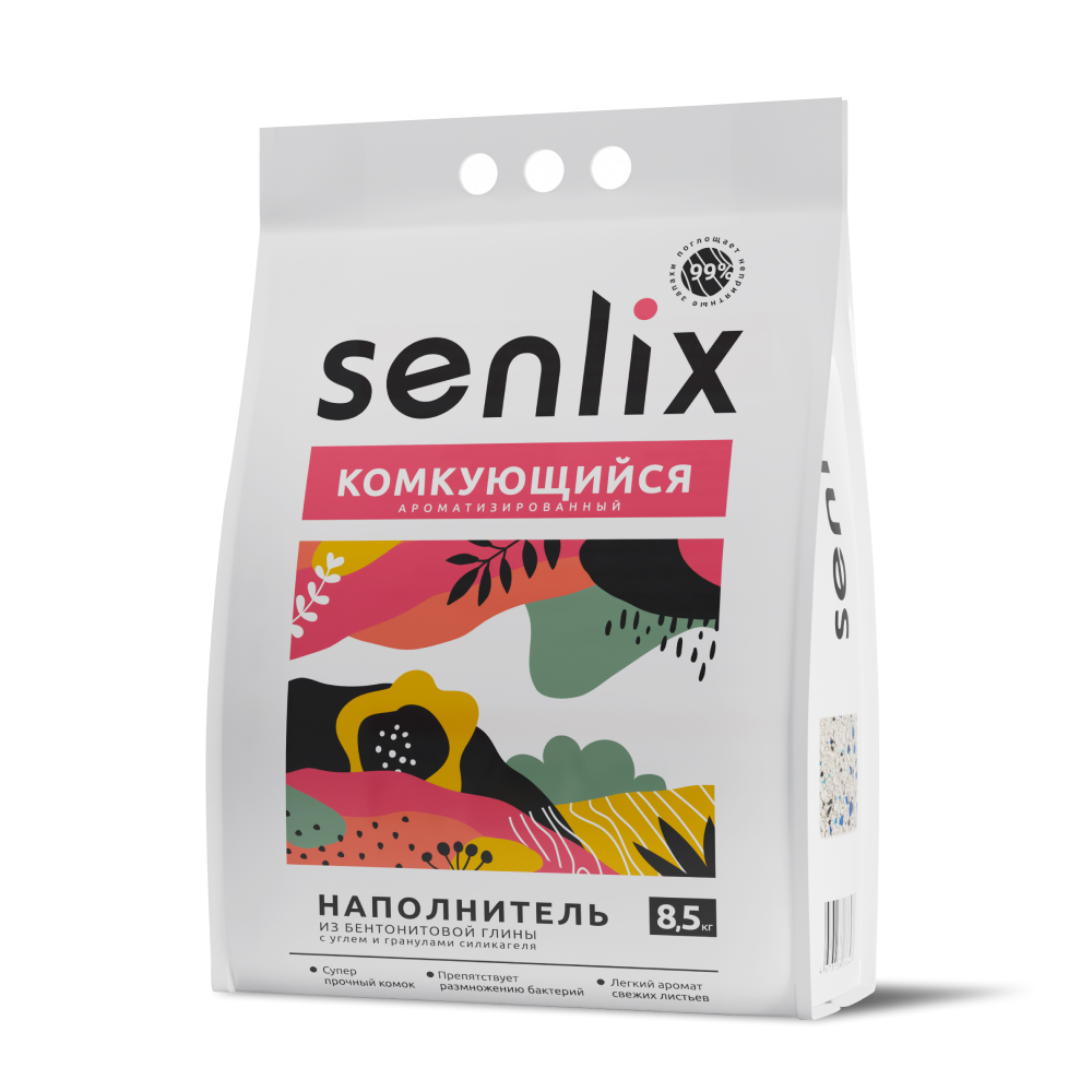 

SENLIX Наполнитель бентонитовый комкующийся с гранулами силикагеля и активированным углем для кошачьего туалета, с ароматом свежесть листьев, 17 л (8,5 кг)