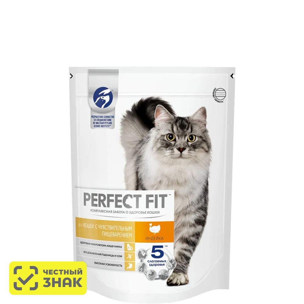 

Perfect Fit Сухой корм для кошек с чувствительным пищеварением, с индейкой, 10 кг