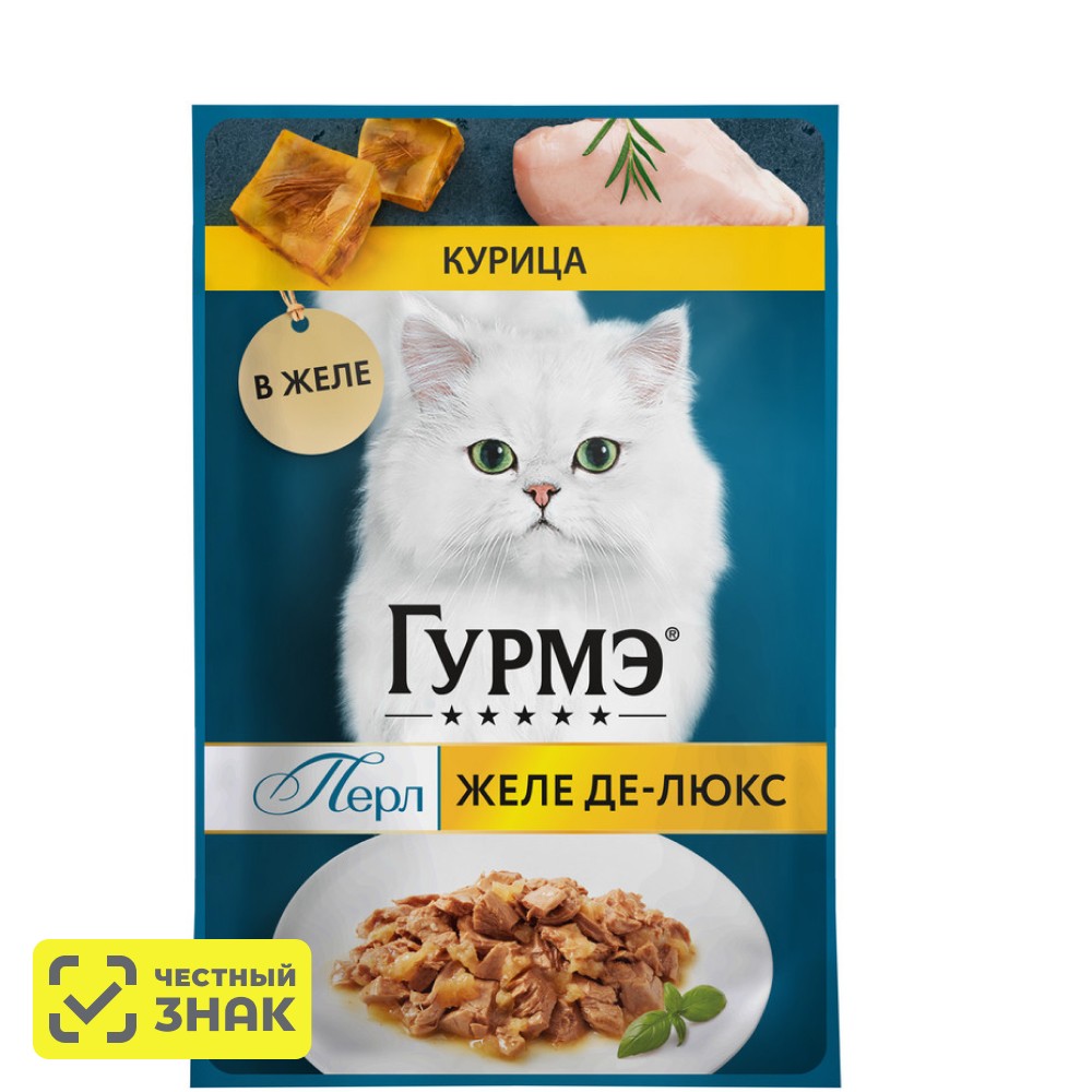 

Gourmet Влажный корм (пауч) для взрослых кошек Желе Де-Люкс, с курицей в желе, 75 гр.