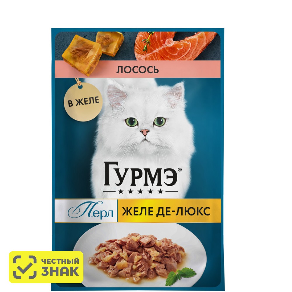 

Gourmet Влажный корм (пауч) для взрослых кошек Желе Де-Люкс, с лососем в желе, 75 гр.