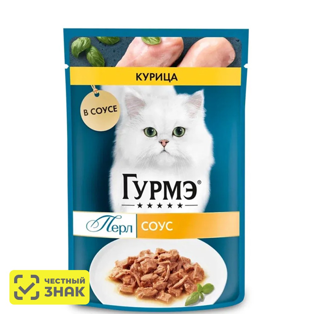 

Gourmet Влажный корм (пауч) для взрослых кошек Перл Нежное филе, с курицей в соусе, 75 гр.