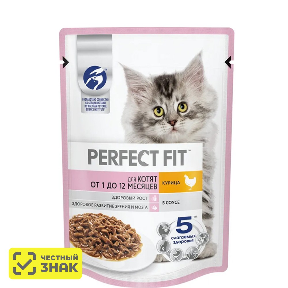 

Perfect Fit Влажный корм (пауч) для котят, с курицей в соусе, 75 гр.