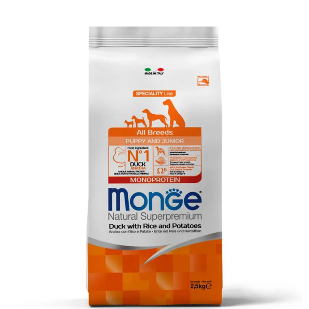 

Monge Dog Speciality Line Monoprotein Сухой корм для щенков всех пород, утка с рисом и картофелем, 2,5 кг