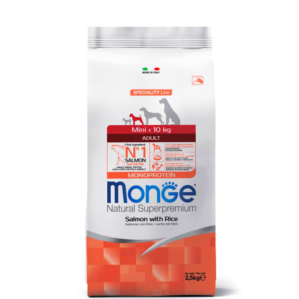 

Monge Mini Adult Сухой корм для взрослых собак мелких пород, с лососем и рисом, 2,5 кг