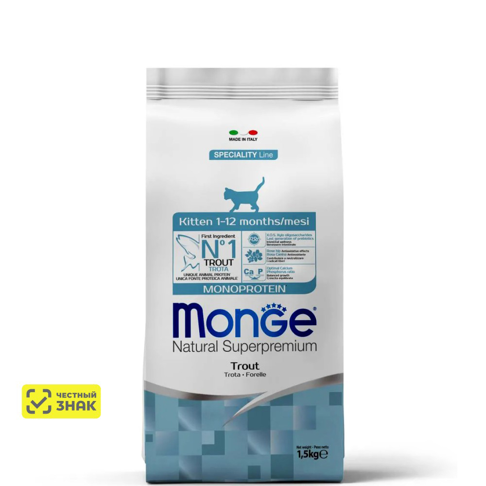 

Monge Monoprotein Kitten Trout Сухой корм для котят, с форелью, 1,5 кг