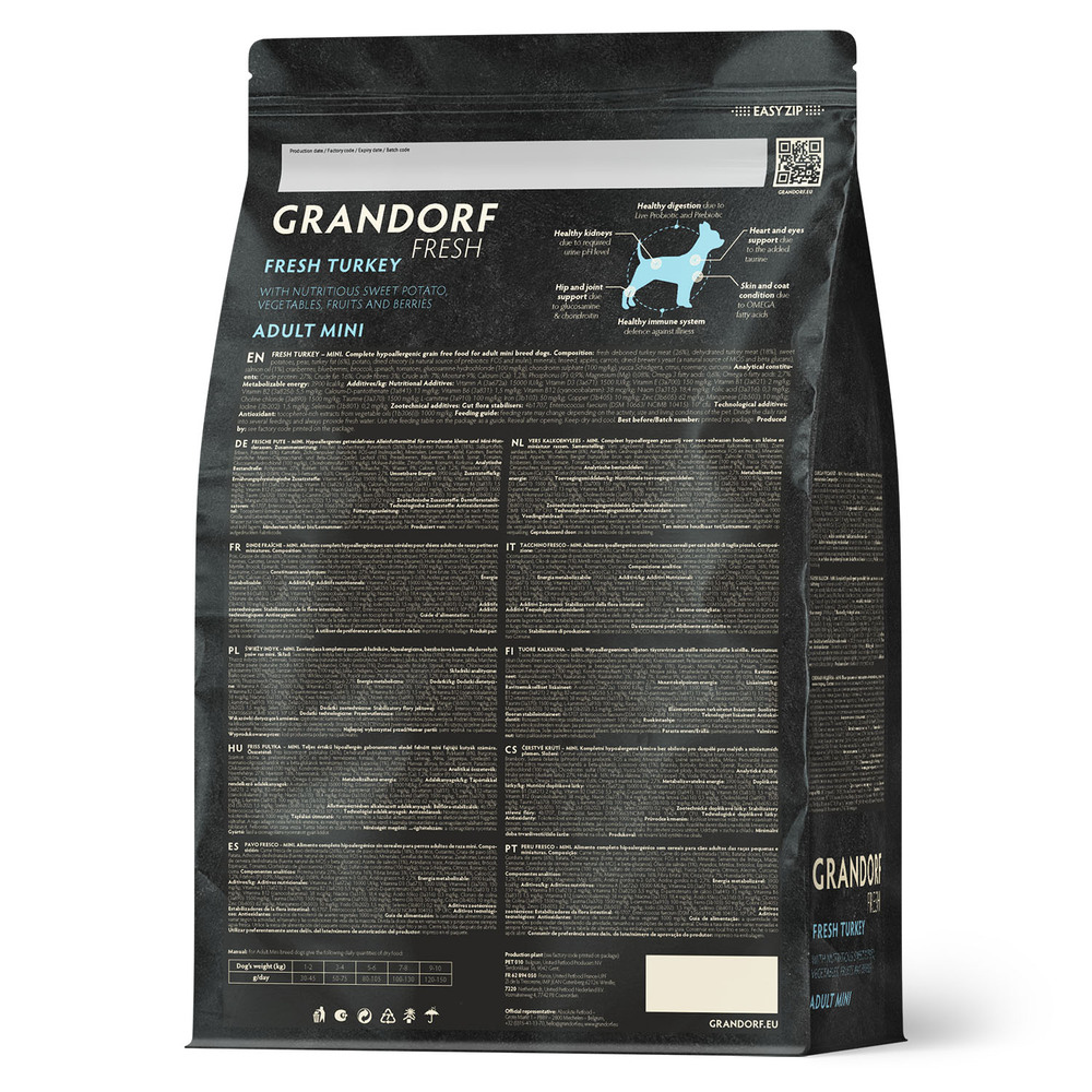 

GRANDORF Fresh Adult Mini Сухой корм для собак мелких пород, с индейкой и бататом, 1 кг