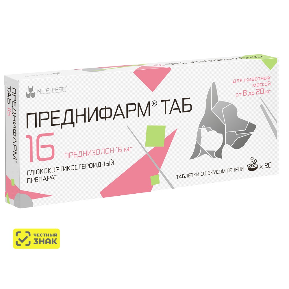 

Nita-farm Преднифарм Таб Гормональный препарат для кошек и собак 16 мг, 20 таблеток