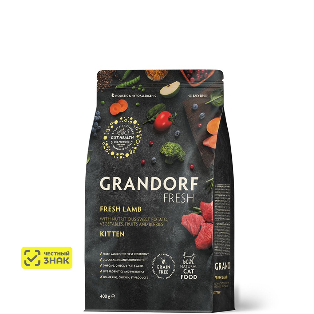 

GRANDORF Fresh Kitten Сухой корм для котят от 3 недель, беременных и кормящих кошек, с ягненком и бататом, 400 гр.