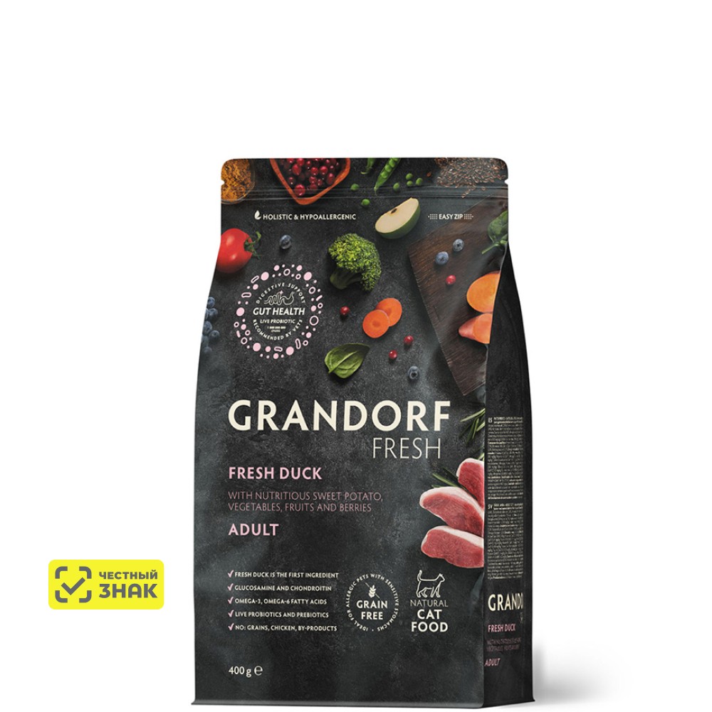 Grandorf Fresh Cat беззерновой корм для взрослых кошек (Утка с бататом, 400 г.)
