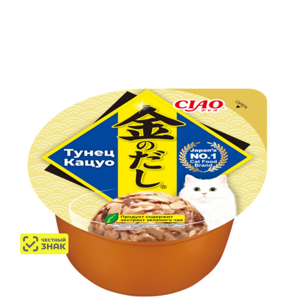 

INABA CIAO Kinnodashi cup Влажный корм (консервы) для кошек, тунец кацуо, 70 гр.