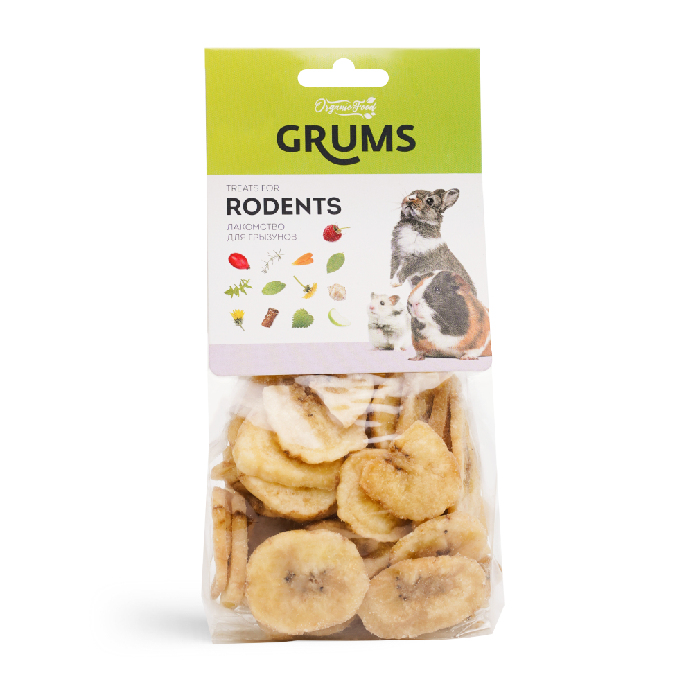 

GRUMS Лакомство для грызунов Банановые Чипсы, 80 гр.