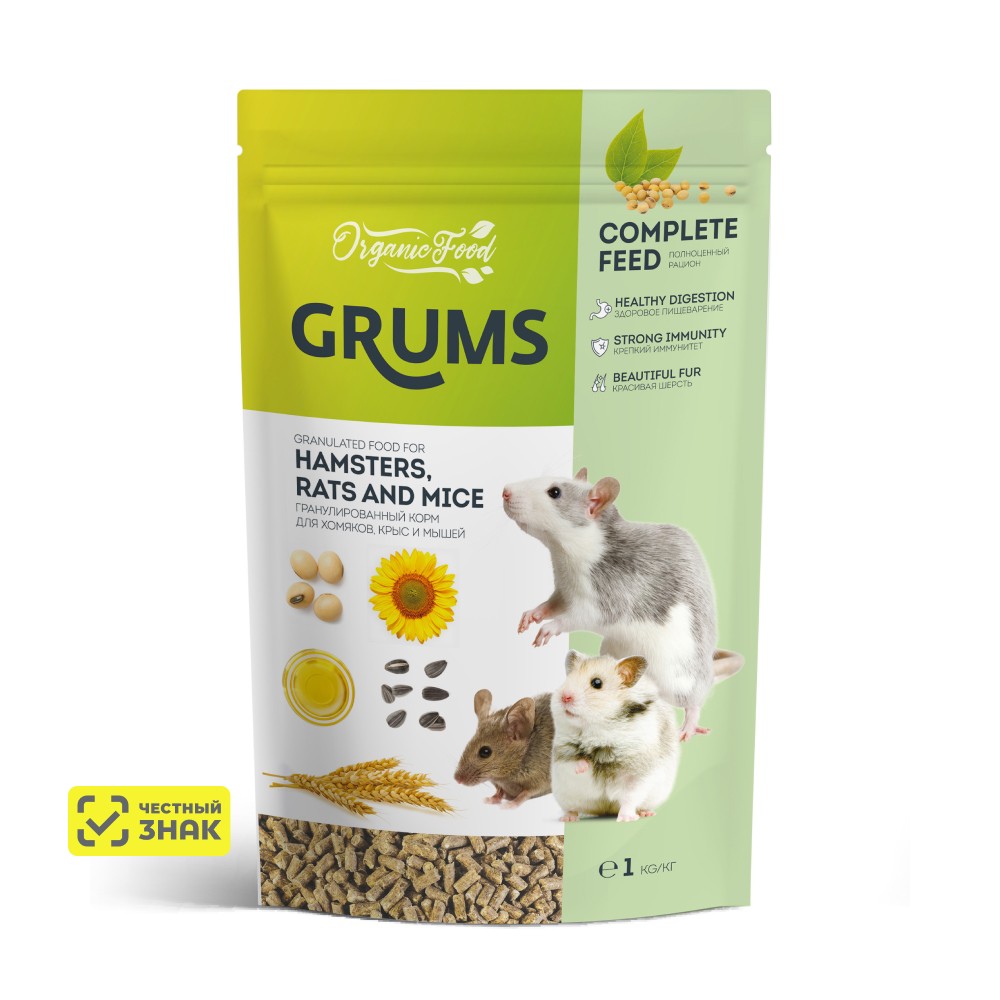 

GRUMS Корм гранулированный для хомяков, крыс и мышей, 1 кг