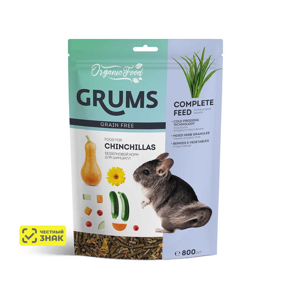 

GRUMS Корм беззерновой для шиншилл, 800 гр.