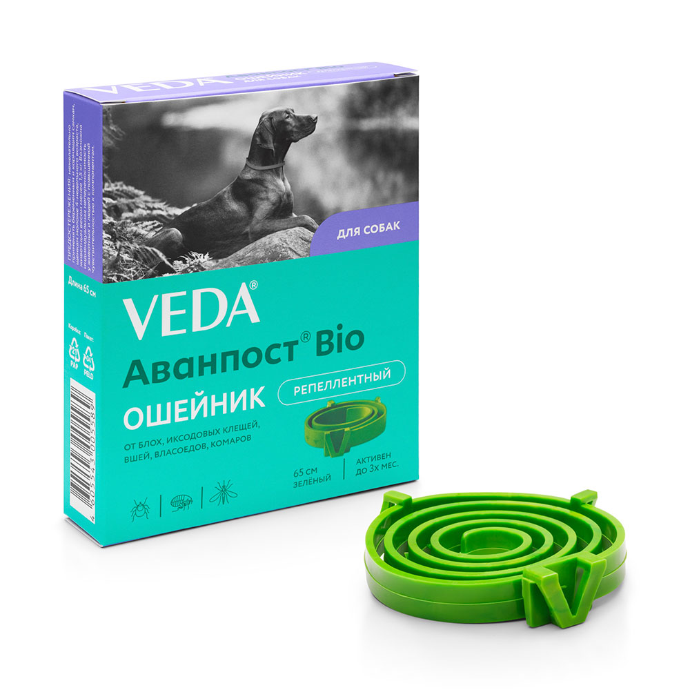 

Veda Аванпост Bio Ошейник репеллентный для собак от блох, клещей и комаров, 65 см, зеленый