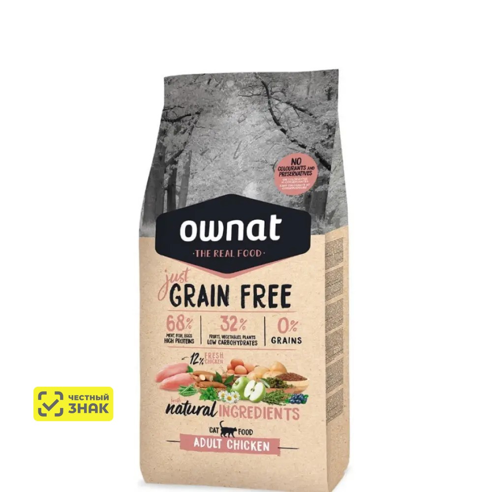 

Ownat Adult Chicken Сухой беззерновой корм для кошек, с курицей, 1 кг