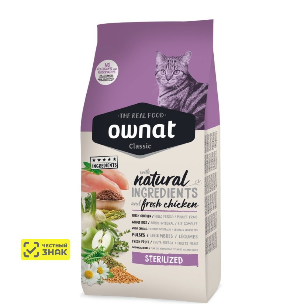 Ownat Adult Sterilized Classic Сухой корм для стерилизованных кошек, с курицей, 4 кг