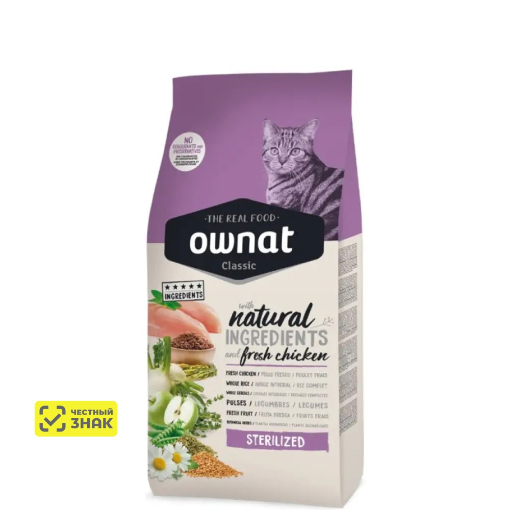 Ownat Adult Sterilized Classic Сухой корм для стерилизованных кошек, с курицей, 1,5 кг