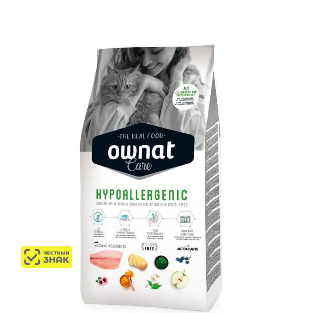 

Ownat Adult Care Hypoallergenic Сухой корм гипоаллергенный для взрослых кошек, с рыбой, 1,5 кг