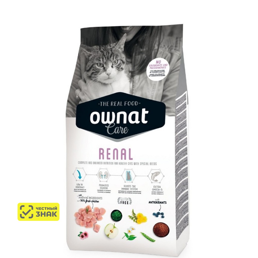 Ownat Adult Care Renal Сухой корм для взрослых кошек с хронической почечной недостаточностью, с курицей, 3 кг