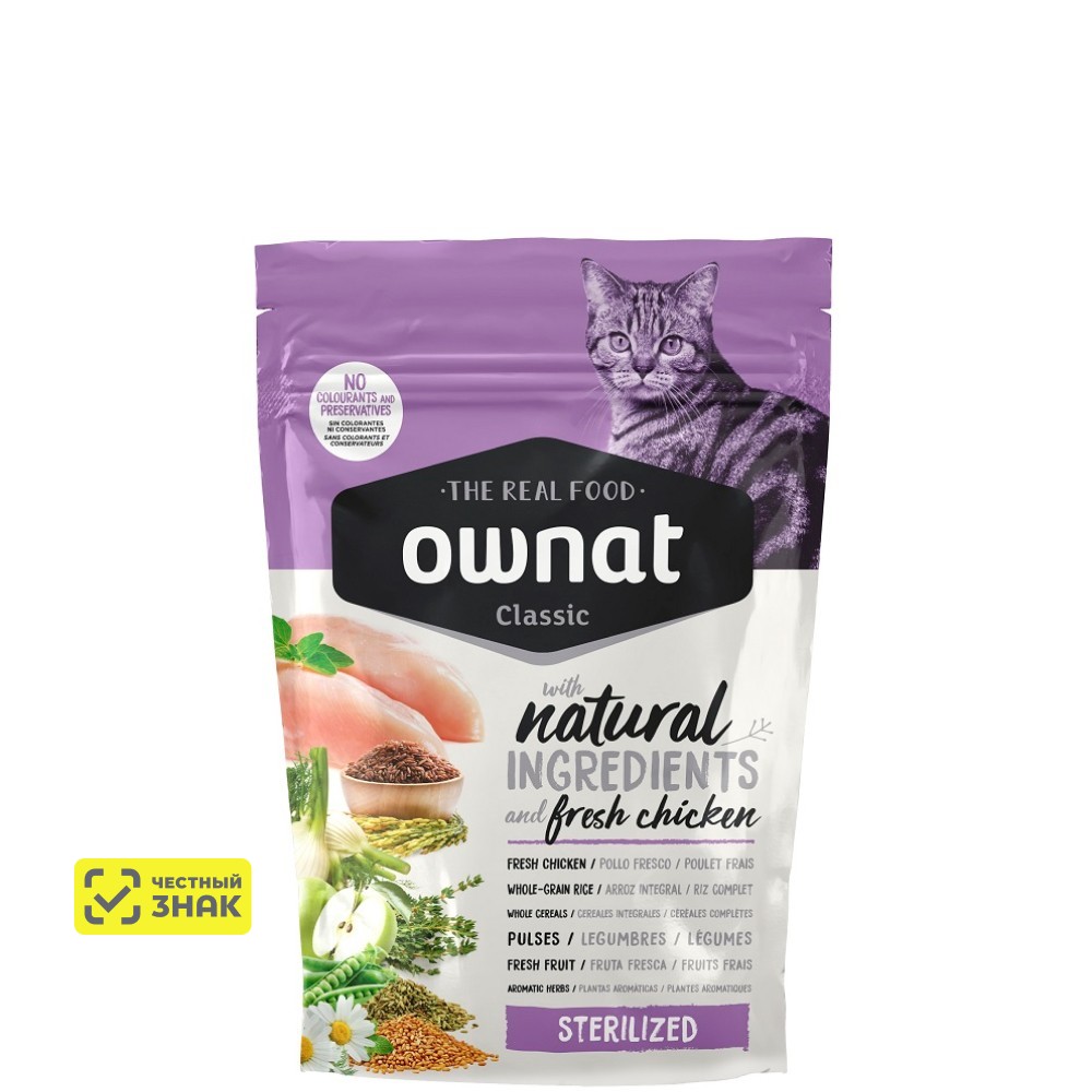 Ownat Adult Sterilized Classic Сухой корм для стерилизованных кошек, с курицей, 400 гр.