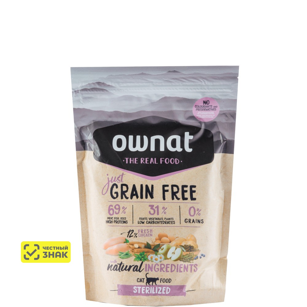 Ownat Adult Sterilized Grain Free Just Сухой корм беззерновой для стерилизованных кошек, с курицей, 400 гр.