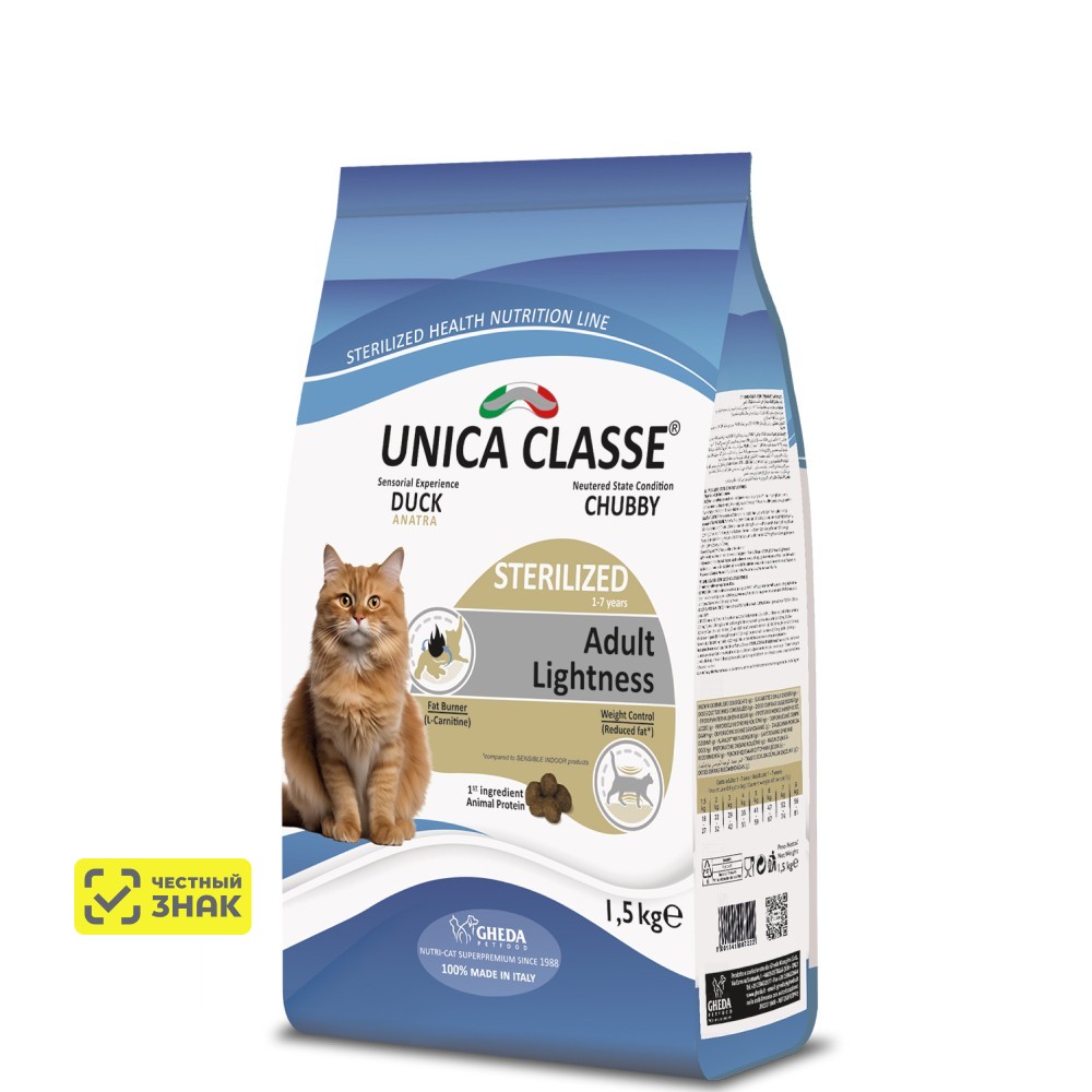 UNICA Classe Adult Sterilized Lightness Сухой корм для стерилизованных кошек, с уткой, 1,5 кг