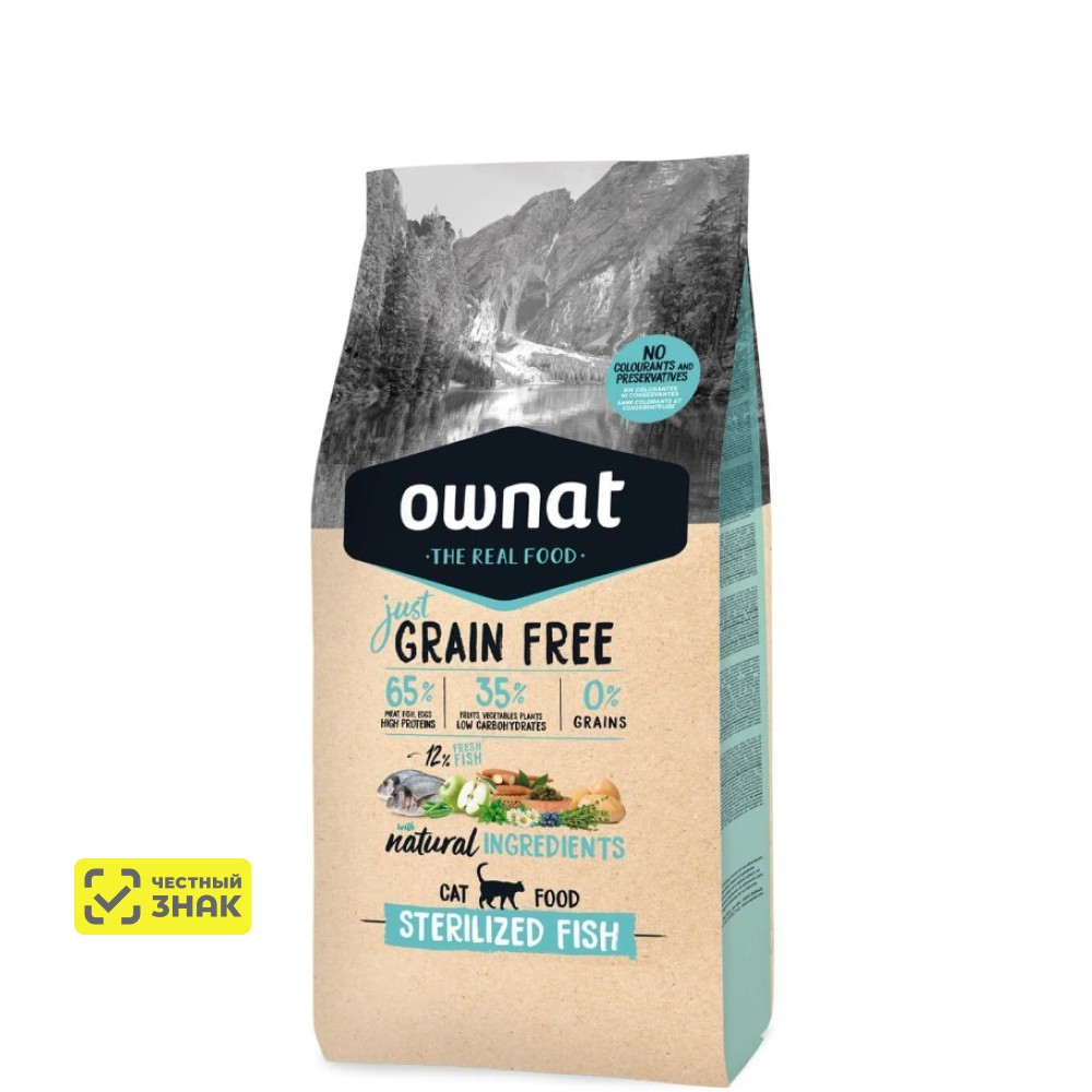 

Ownat Adult Sterilized Grain Free Just Сухой корм беззерновой для стерилизованных кошек, с рыбой, 1 кг