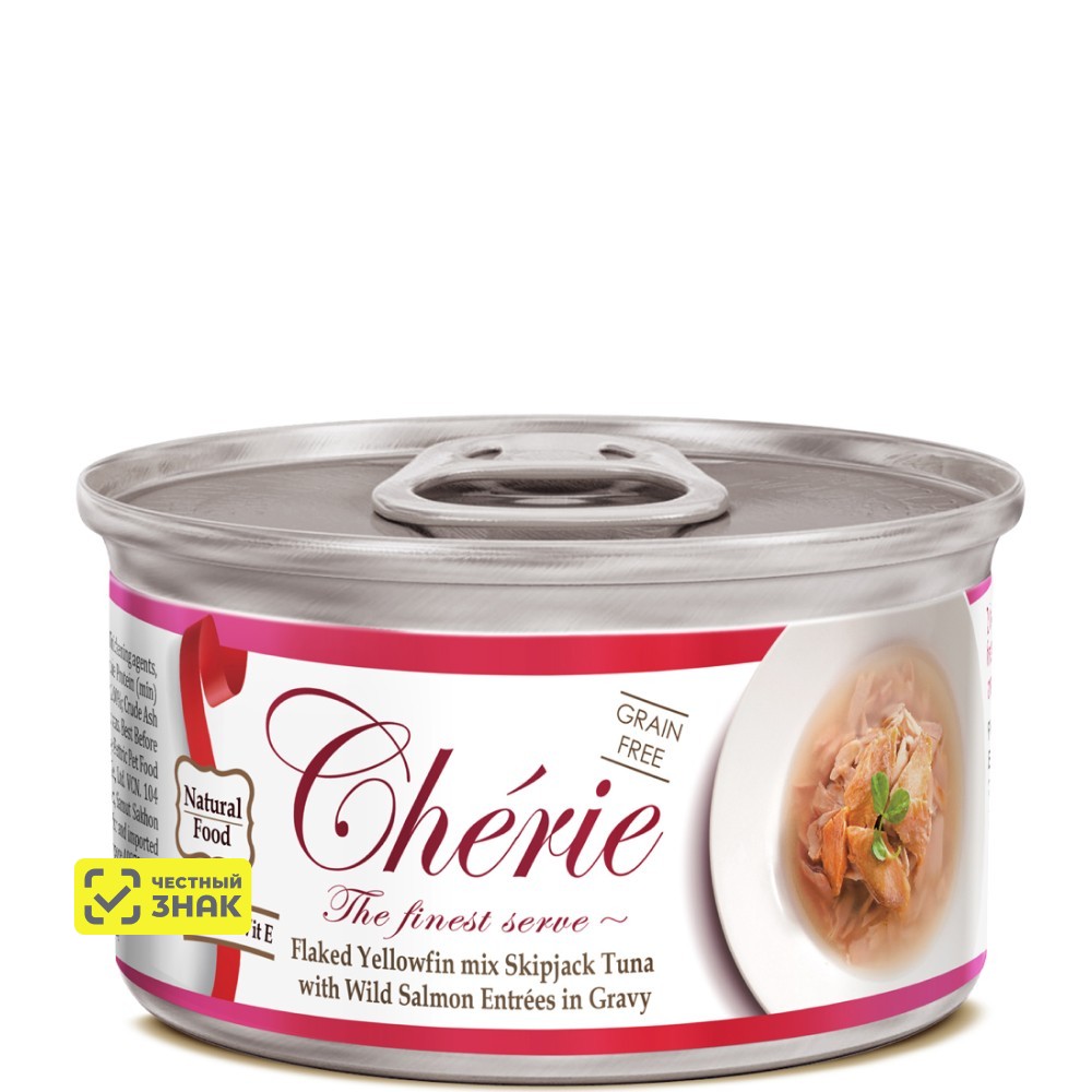

Pettric Cherie Влажный корм (консервы) для кошек, с тунцом и лососем в подливе, 80 гр.