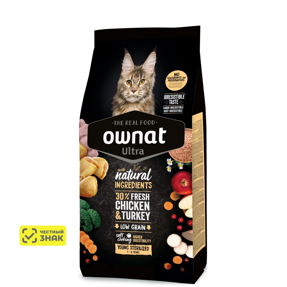 Ownat Сухой корм для стерилизованных кошек, с курицей и индейкой, 3 кг