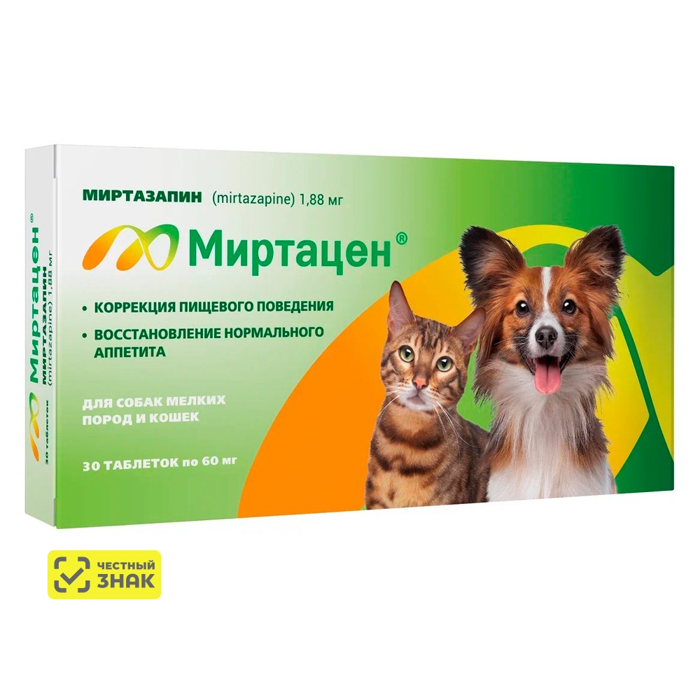

Apicenna Миртацен Средство для коррекции и восстановления нормального аппетита у кошек и собак мелких пород, 30 таблеток