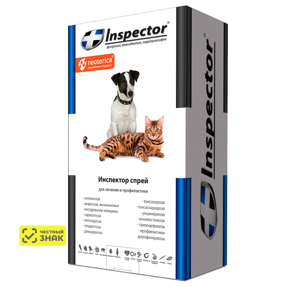 

Inspector Спрей для кошек и собак от внешних и внутренних паразитов, 100 мл