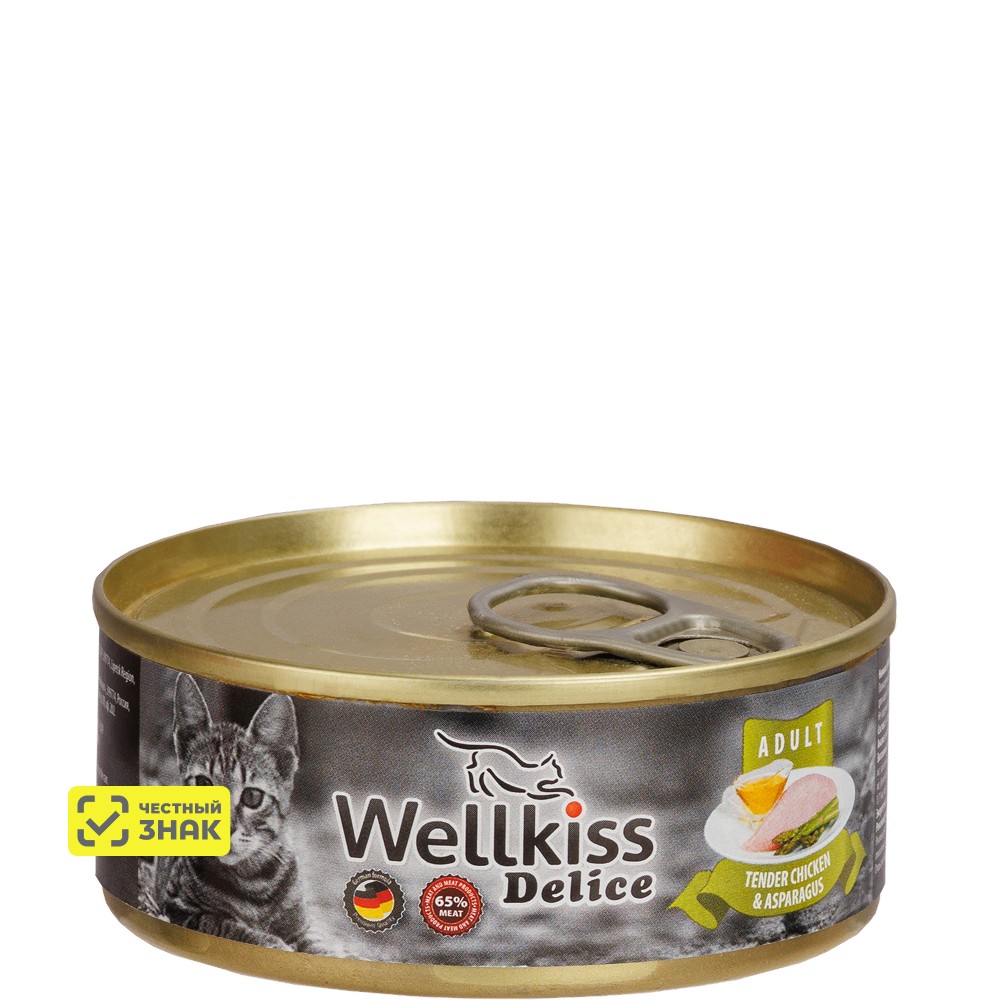 Wellkiss Delice Влажный корм (консервы) для кошек, нежное филе цыпленка со спаржей, 100 гр.