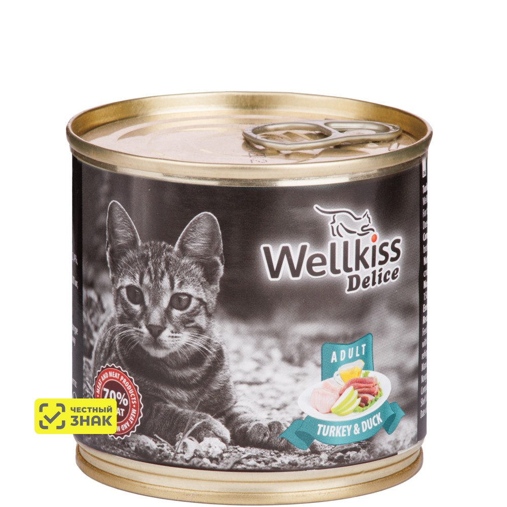 

Wellkiss Delice Влажный корм (консервы) для кошек, с индейкой и уткой, 240 гр.