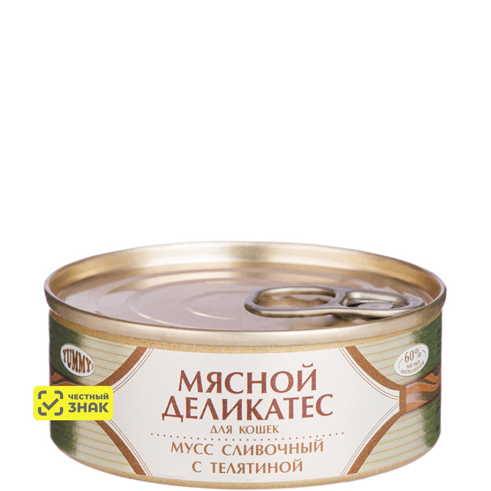 

Yummy Мясной деликатес Влажный корм (консервы) для кошек, мусс сливочный с телятиной, 100 гр.
