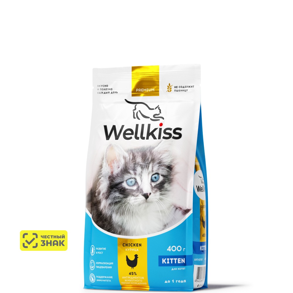 Wellkiss Kitten Сухой корм для котят, с курицей, 400 гр.