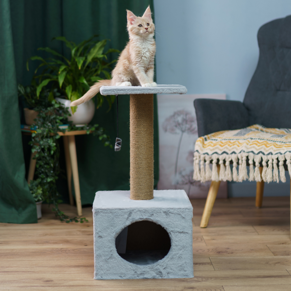 

Домоседы Дом-когтеточка Куб (35х35х68 см) с полкой для кошек, серый