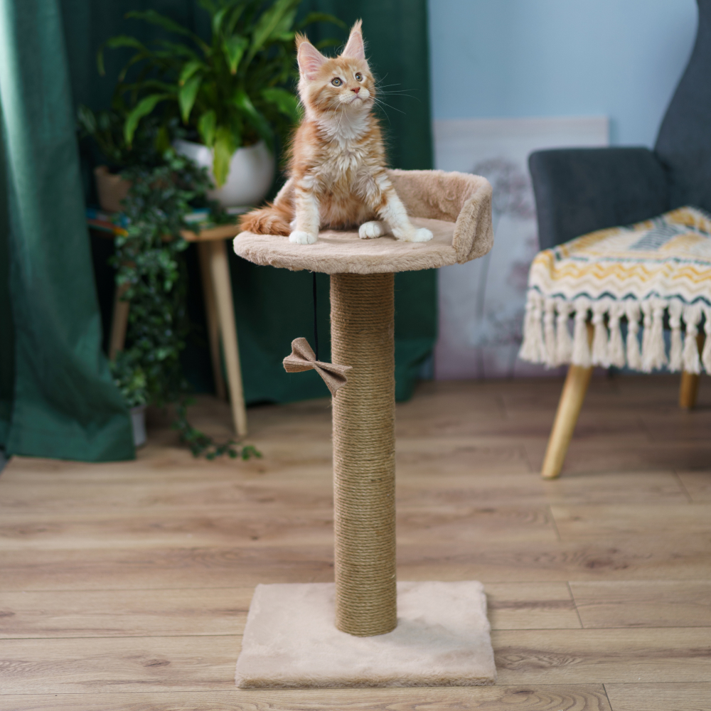 

Домоседы Когтеточка-столбик (35х35х67 см) с лежанкой для кошек, бежевый