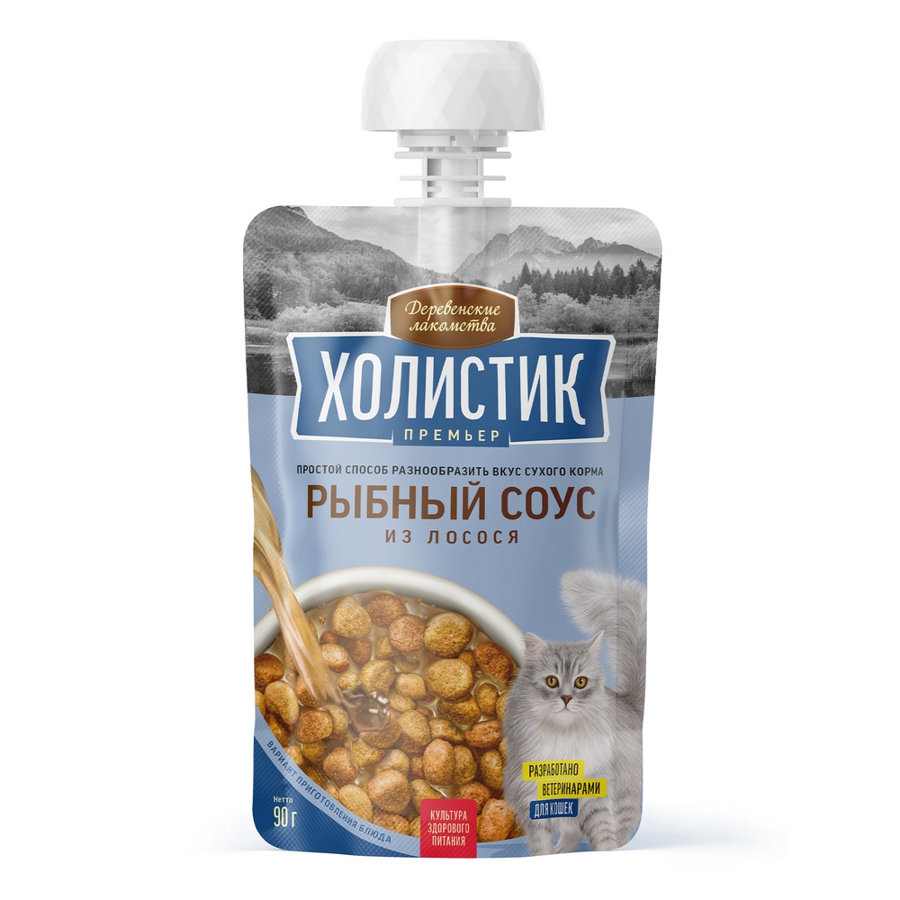 

Деревенские лакомства Лакомство Рыбный соус для кошек, с лососем, 90 гр.