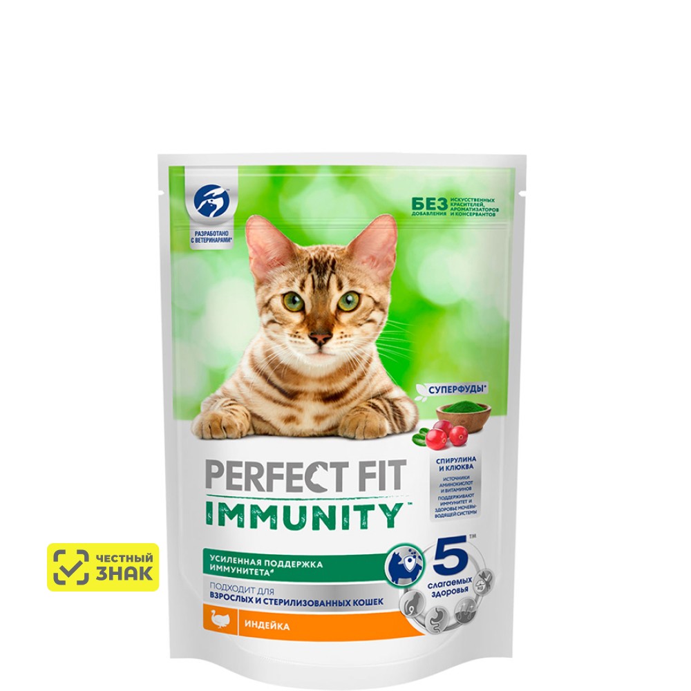 

Perfect Fit Immunity Сухой корм для кошек, с индейкой, спирулиной и клюквой, 580 гр.