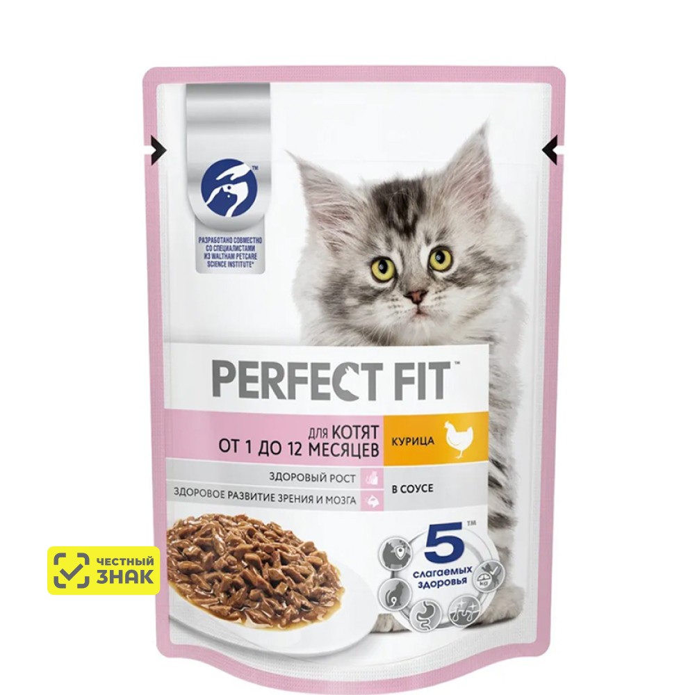 

Perfect Fit Влажный корм (пауч) для котят, с курицей в соусе, 75 гр.