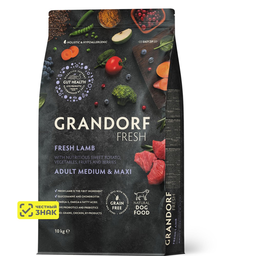 

GRANDORF Fresh Adult Сухой корм для собак средних и крупных пород, с ягненком и бататом, 10 кг
