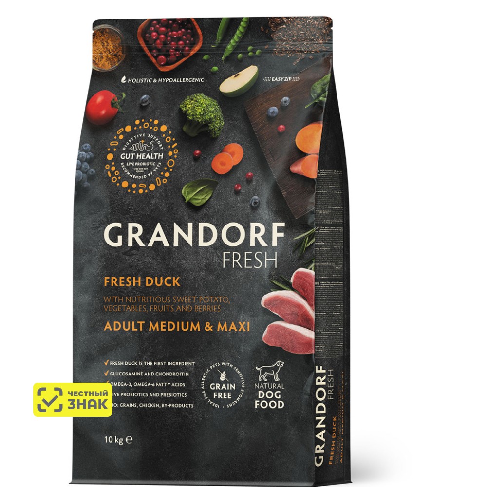 

GRANDORF Fresh Adult Сухой корм для собак средних и крупных пород, с уткой и бататом, 10 кг