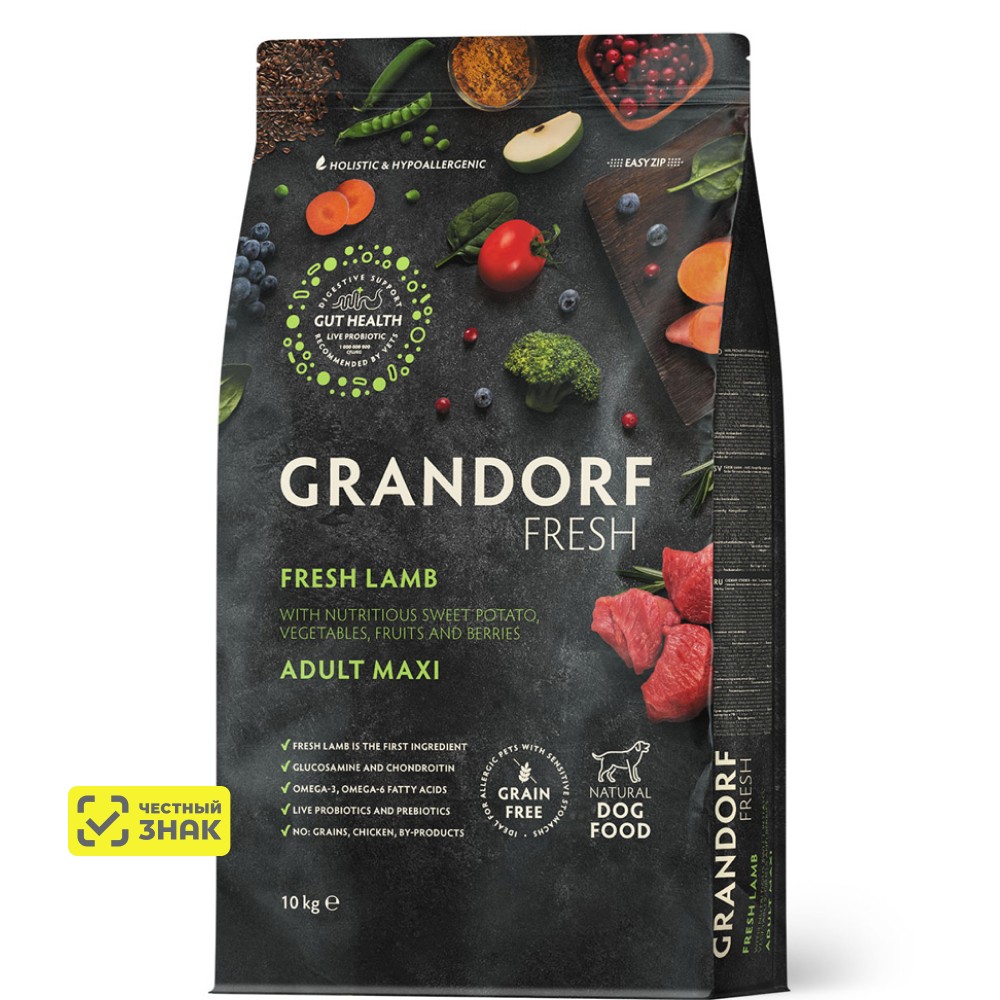 

GRANDORF Fresh Adult Сухой корм для собак крупных пород, с ягненком и бататом, 10 кг