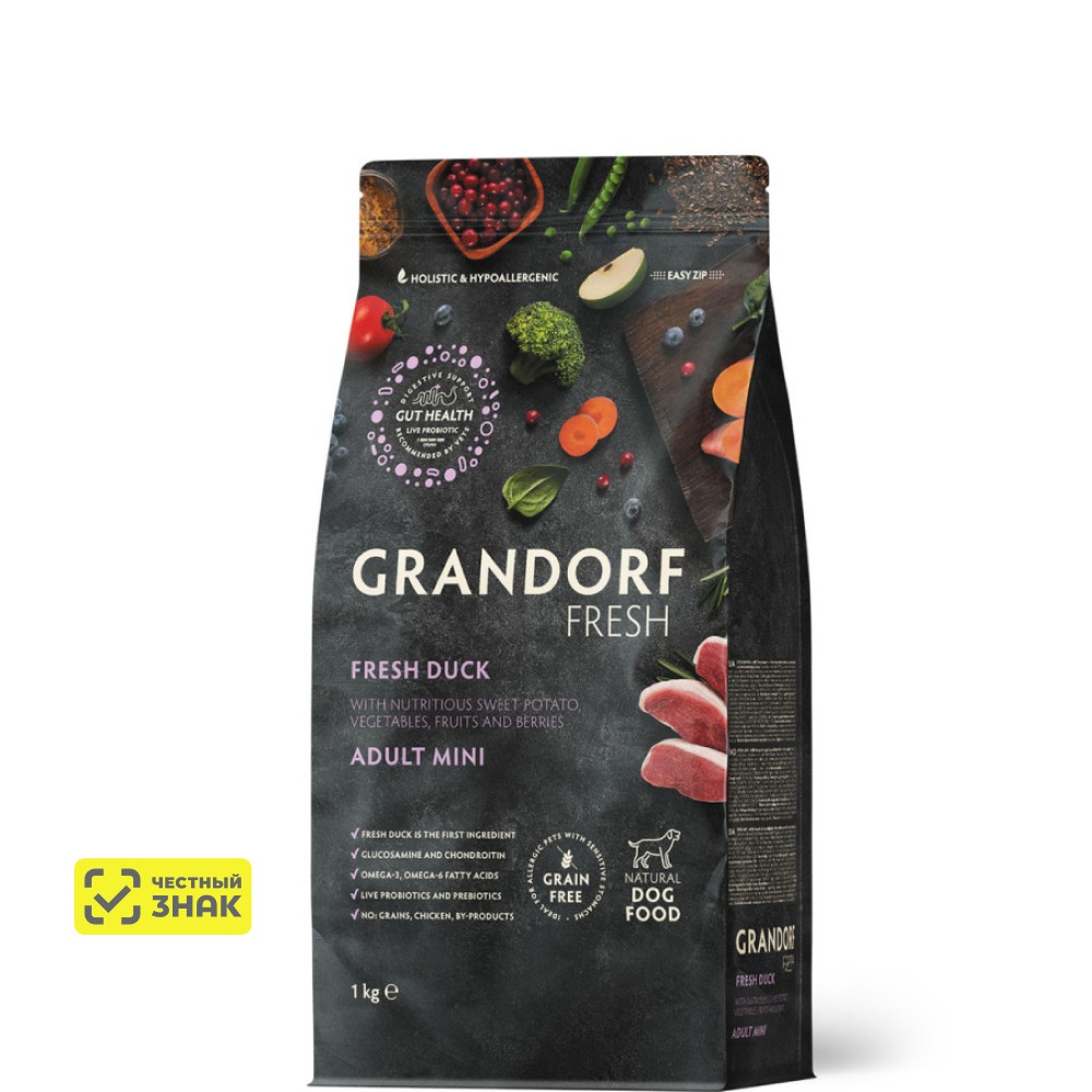 

GRANDORF Fresh Adult Mini Сухой корм для собак мелких пород, с уткой и бататом, 1 кг