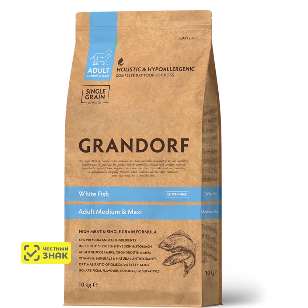 

GRANDORF Holistic Adult Medium Maxi Сухой корм для собак средних и крупных пород, с белой рыбой, 10 кг