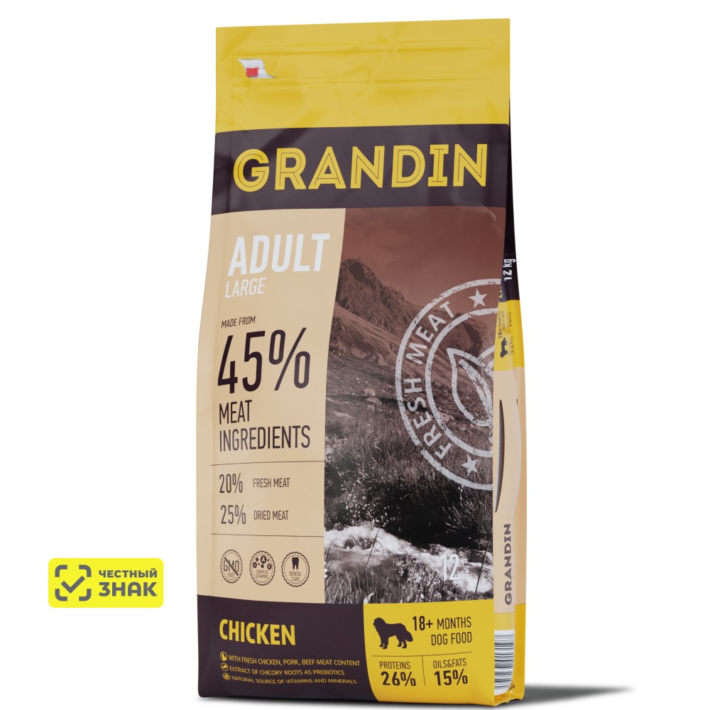 

Grandin Fresh Meat Сухой корм для собак крупных и гигантских пород с курицей, 12 кг