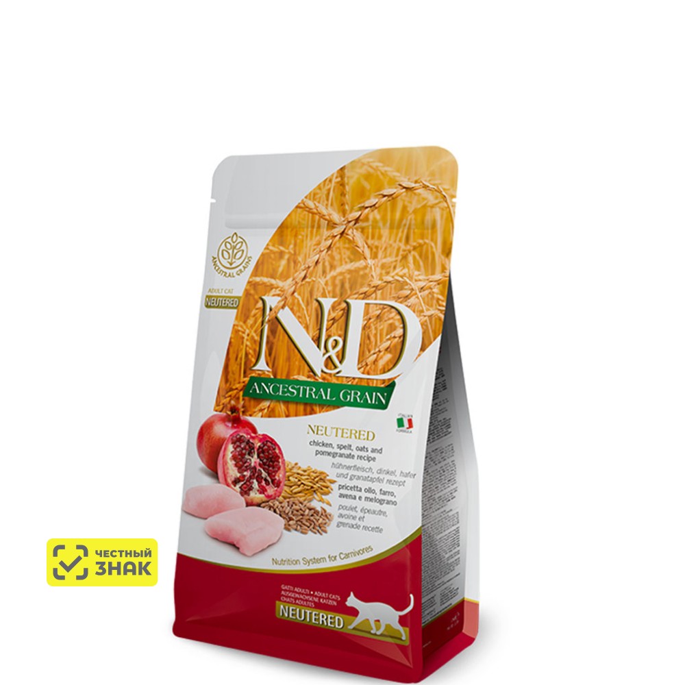 

Farmina ND Ancestral Grain Сухой корм для взрослых котов и кошек, курица, спельта, овес и гранат, 300 гр.