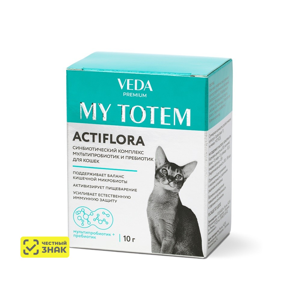 

Veda My Totem Actiflora Синбиотический комплекс мультипробиотик и пребиотик для кошек, 10 гр.
